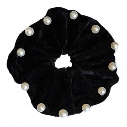 Elastic pentru par Cod ECD007HH din catifea Neagra cu perle sidefate